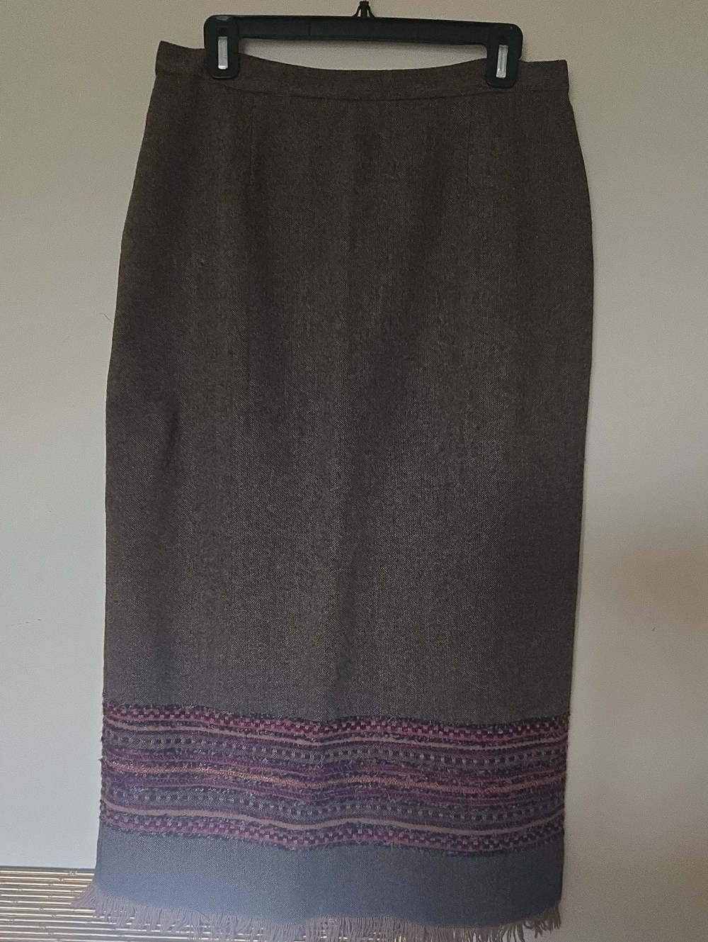Sag Harbor Brown Pencil Skirt with Purple Accent Hem